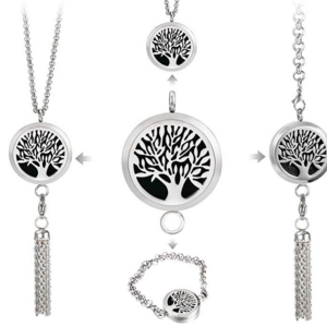 Multifunctional Aromatherapy Essential Oil Diffuser Necklace & Locket Bracelet with 316L Stainless Steel Tassel Pendant + 8Pad